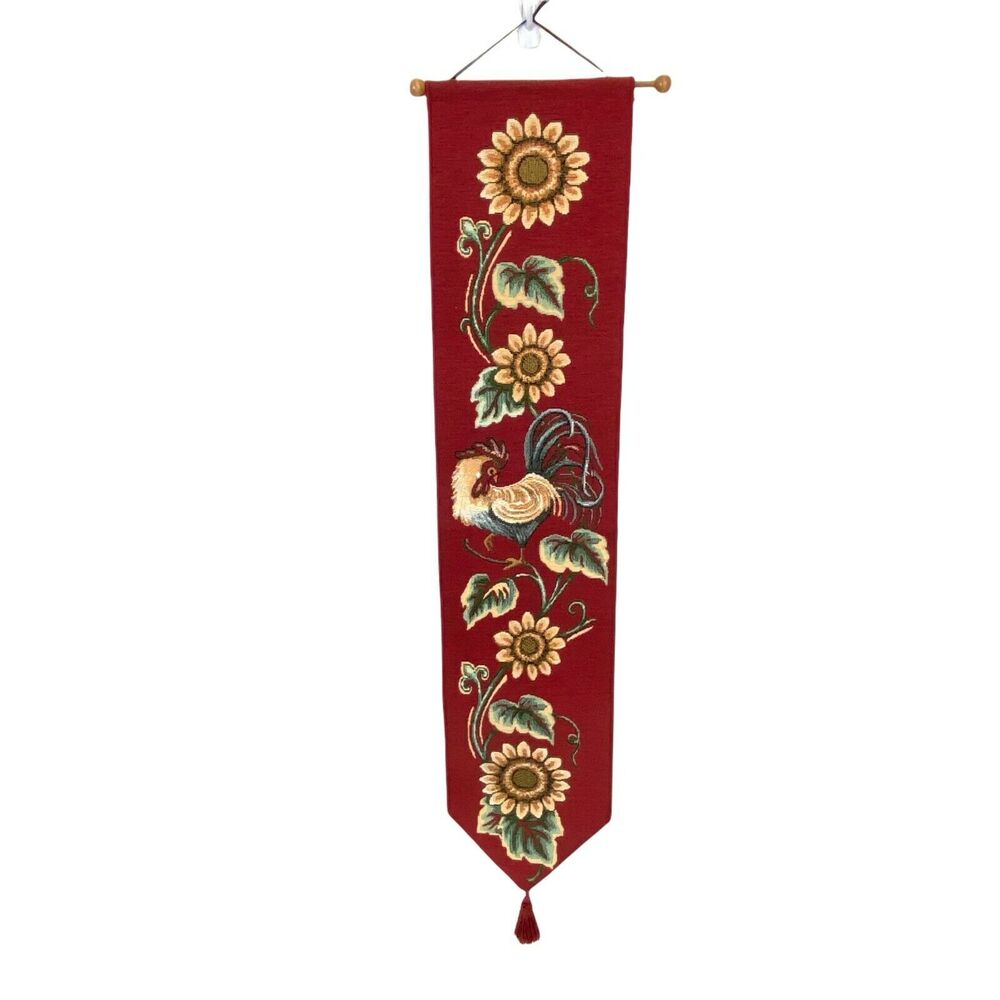 Sunflower Rooster Tapestry Country Chic Bell Pull Woodworkers & Weavers Red